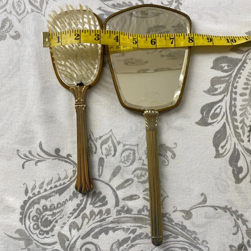 Vintage Brush &‎ Mirror Victorian Stvle Gold Silver Color Floral Etched Vanity
